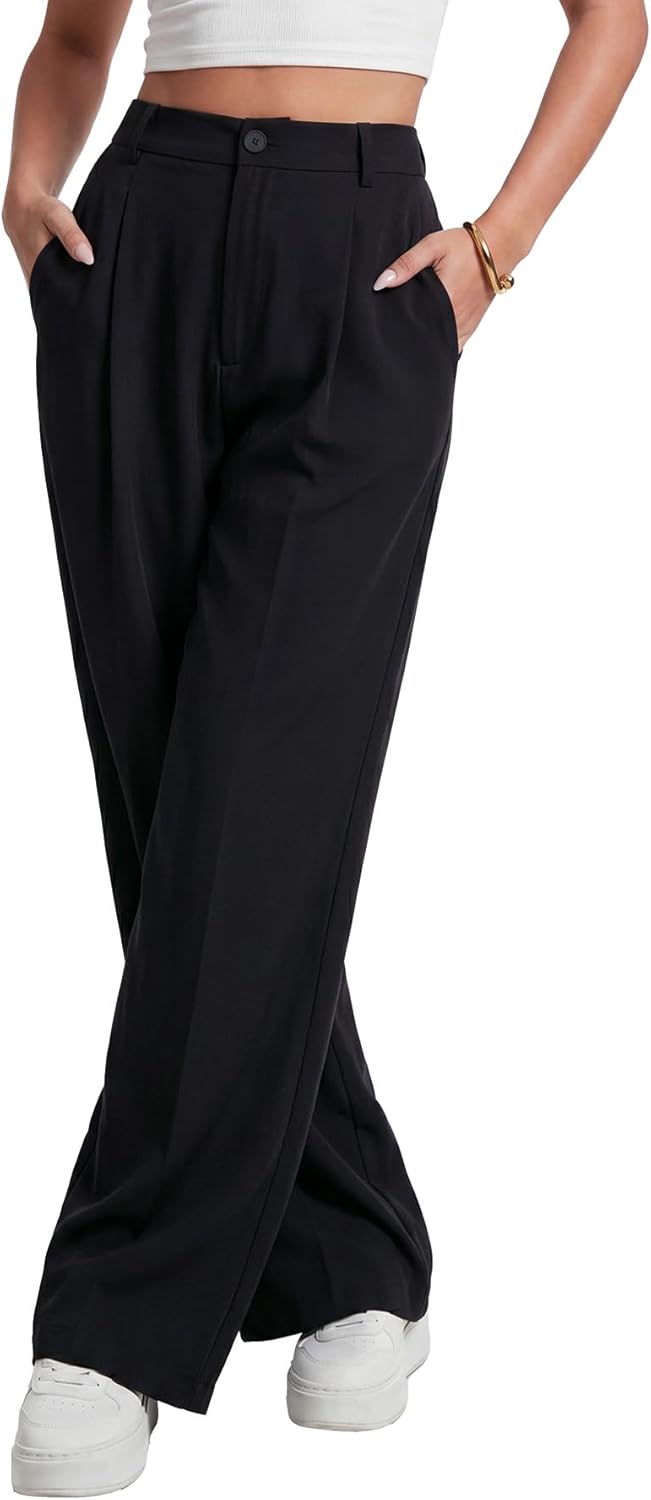 Women's Work Dress Pants Wide Leg High Elastic Waisted Formal Business Trousers Long Straight Suit Pants - Image 2