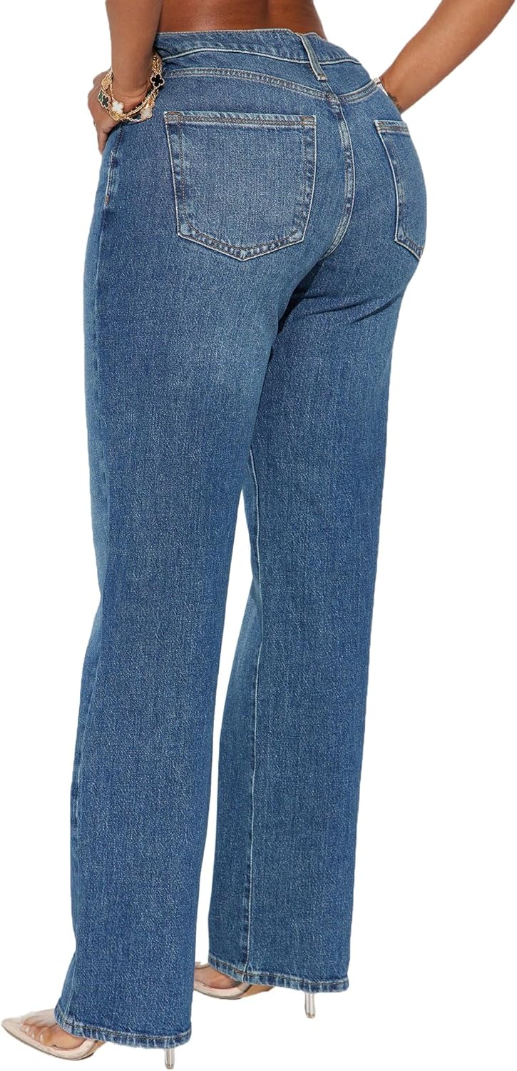 Straight Leg Jeans for Women High Waisted Wide Leg Stretchy Loose Denim Pants - Image 2