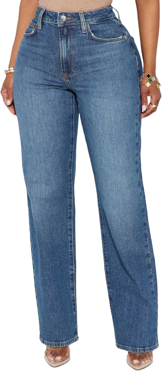 Straight Leg Jeans for Women High Waisted Wide Leg Stretchy Loose Denim Pants